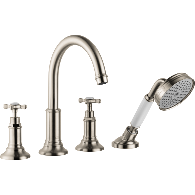 4-otworowa bateria wannowa do montażu na cokole z płytek z uchwytami krzyżowymi Nikiel Szczotkowany Montreux AXOR 16544820