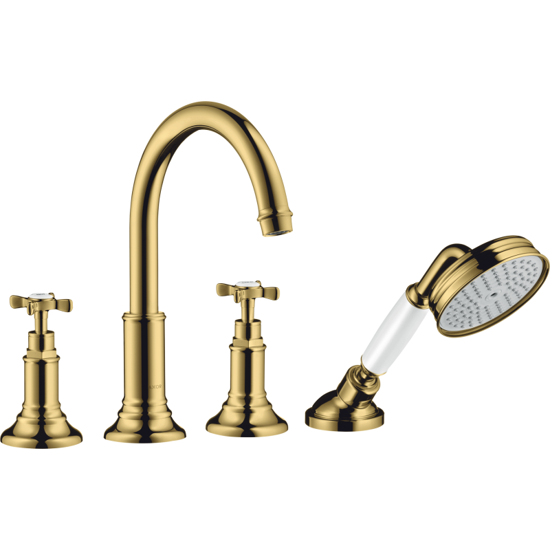 4-otworowa bateria wannowa do montażu na cokole z płytek z uchwytami krzyżowymi Złoty Optyczny Polerowany Montreux AXOR 16544990