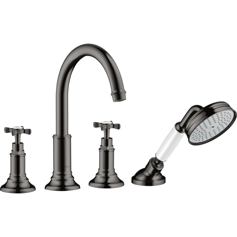 4-otworowa bateria na brzeg wanny z uchwytami krzyżowymi Czarny Chrom Polerowany Montreux AXOR 16546330