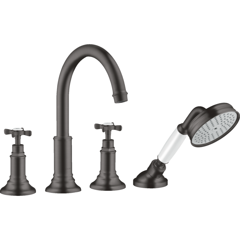 4-otworowa bateria na brzeg wanny z uchwytami krzyżowymi Czarny Chrom Szczotkowany Montreux AXOR 16546340