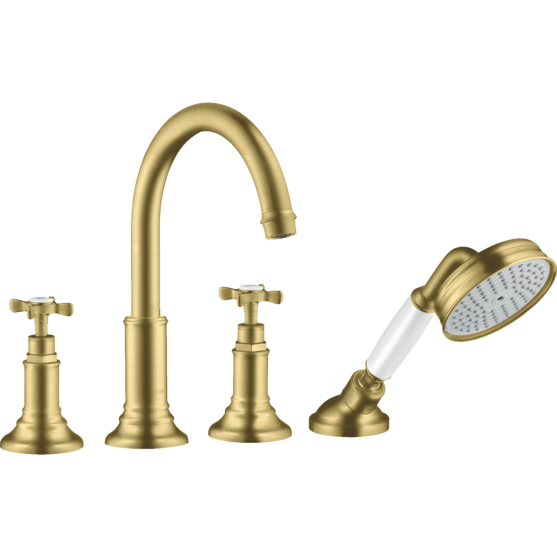 4-otworowa bateria na brzeg wanny z uchwytami krzyżowymi Mosiądz Szczotkowany Montreux AXOR 16546950