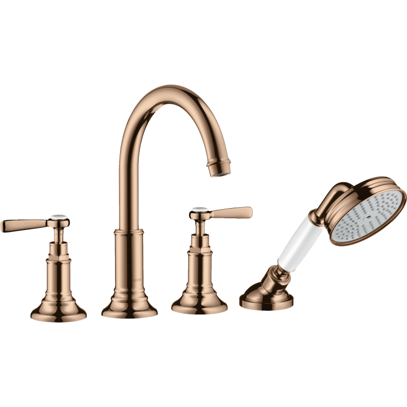 4-otworowa bateria na brzeg wanny z uchwytami jednoramiennymi Czerwony Złoty Polerowany Montreux AXOR 16550300