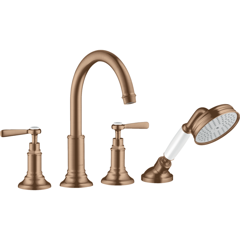 4-otworowa bateria na brzeg wanny z uchwytami jednoramiennymi Czerwony Złoty Szczotkowany Montreux AXOR 16550310