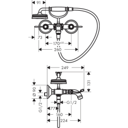 2-uchwytowa bateria wannowa z uchwytami jednoramiennymi, natynkowa Czerwony Złoty Szczotkowany Montreux AXOR 16551310