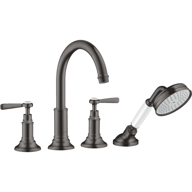 4-otw. bateria wannowa do montażu na cokole z płytek z uchwytami jednoramiennymi Czarny Chrom brushed Montreux AXOR 16554340