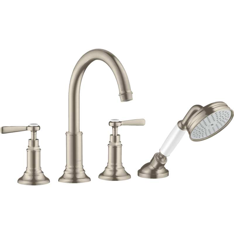 4-otworowa bateria wannowa do montażu na cokole z płytek z uchwytami jednoramiennymi Nikiel Szczotkowany Montreux AXOR 16554820