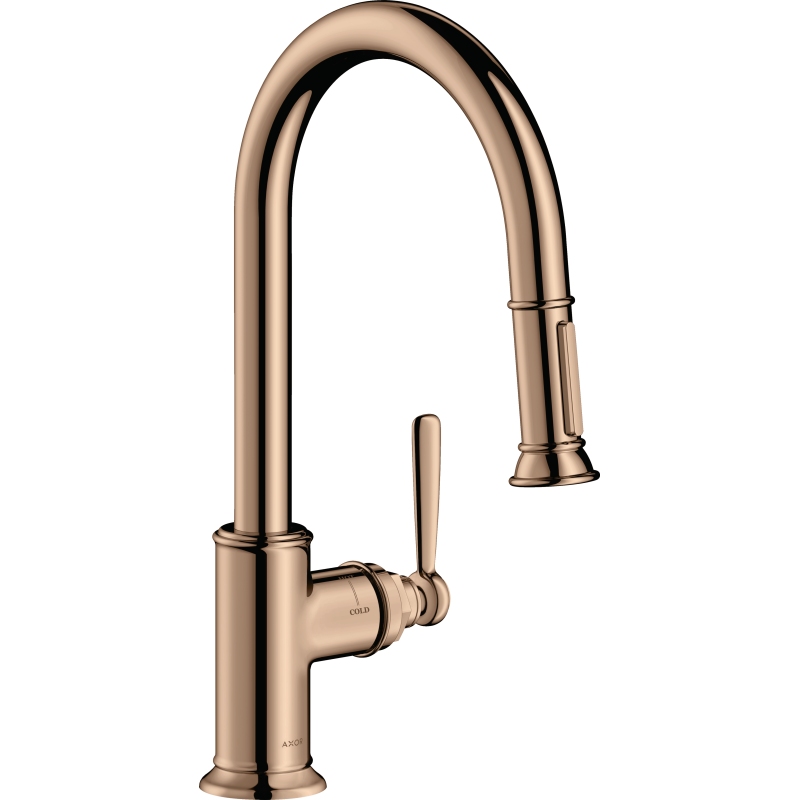 Jednouchwytowa bateria kuchenna 180 z wyciąganą wylewką Czerwony Złoty Polerowany Montreux AXOR 16581300