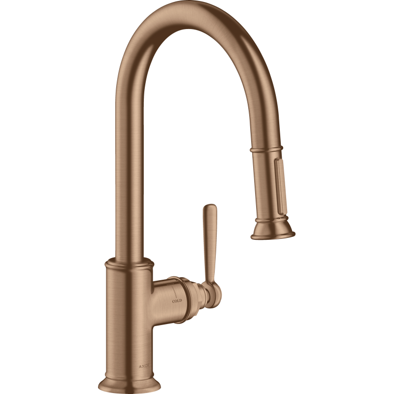 Jednouchwytowa bateria kuchenna 180 z wyciąganą wylewką Czerwony Złoty Szczotkowany Montreux AXOR 16581310