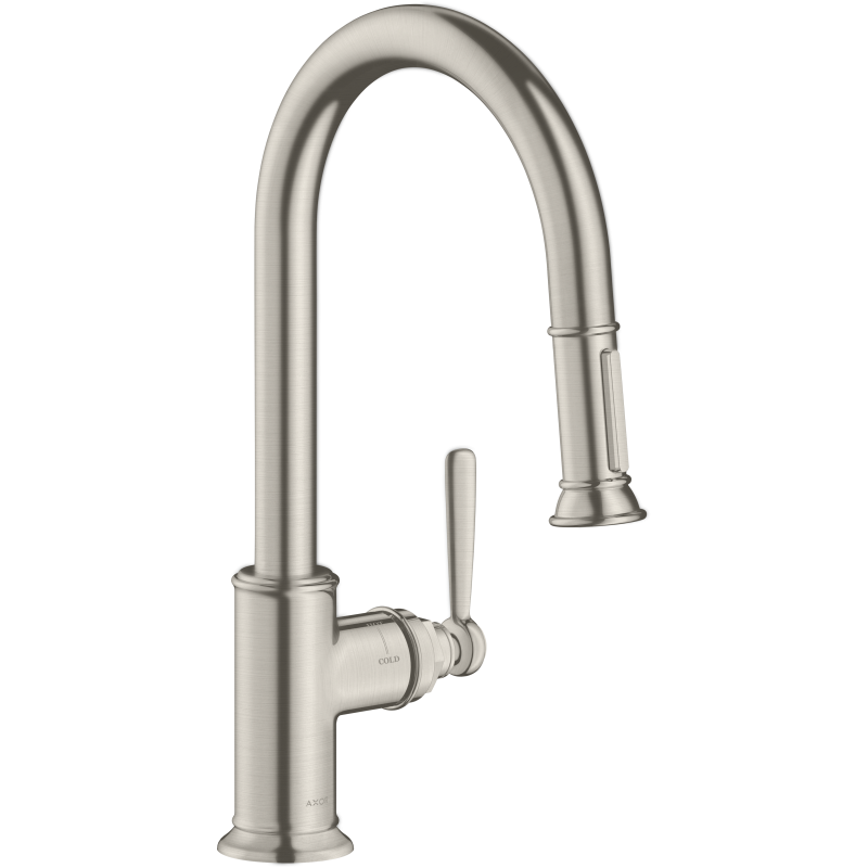 Jednouchwytowa bateria kuchenna 180 z wyciąganą wylewką Stal Szlachetna Finish Montreux AXOR 16581800