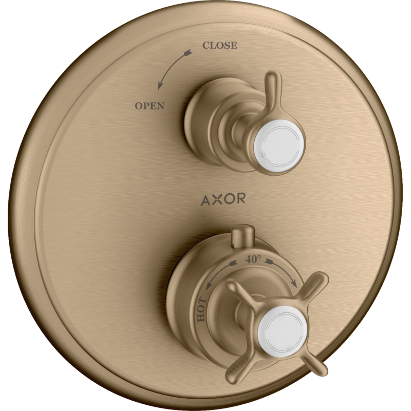 Bateria termo. z uchwytem krzyżowym i zaworem odcinającym do 1 odbiornika, podtynkowa Brąz Szczotkowany Montreux AXOR 16800140