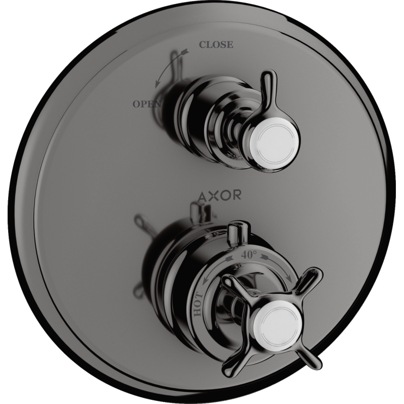 Bateria termo. z uchwytem krzyżowym i zaworem odcinającym do 1 odbiornika, podtynkowa Czarny Chrom poler Montreux AXOR 16800330