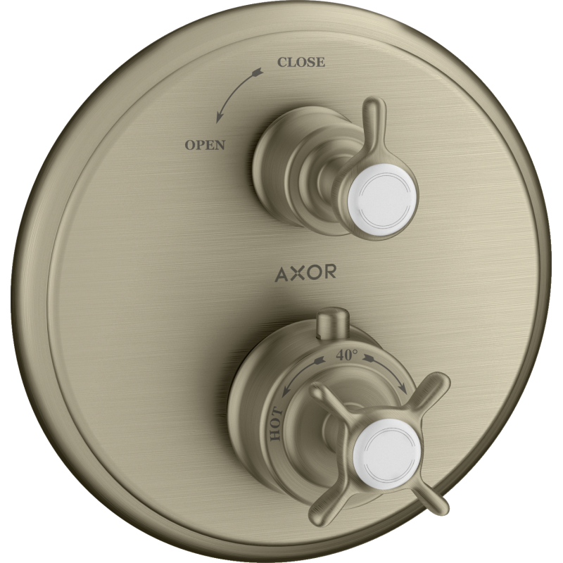 Bateria termo. z uchwytem krzyżowym i zaworem odcinającym do 1 odbiornika, podtynkowa Nikiel Szczotkowany Montreux AXOR 16800820