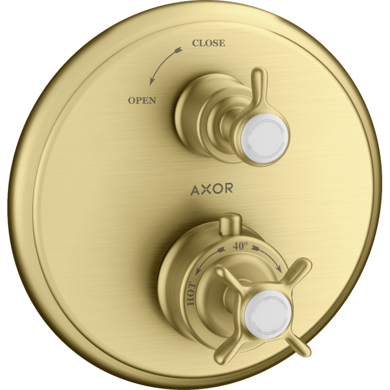 Bateria termo. z uchwytem krzyżowym i zaworem odcinającym do 1 odbiornika, podtynkowa Mosiądz brushed Montreux AXOR 16800950