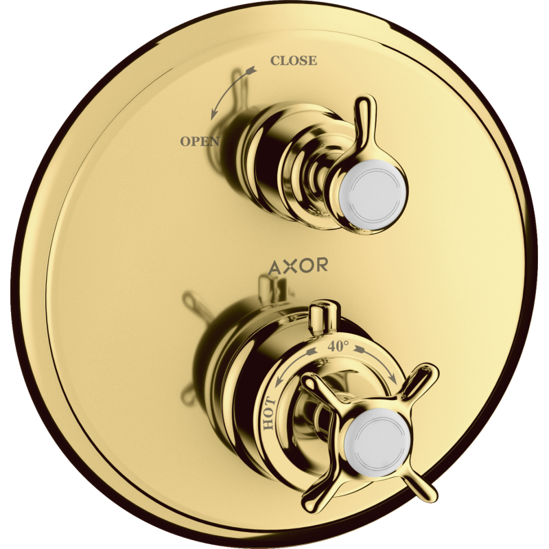 Bateria termo. z uchwytem krzyżowym i zaworem odcinającym do 1 odbiornika, podtynkowa Złoty poler Montreux AXOR 16800990