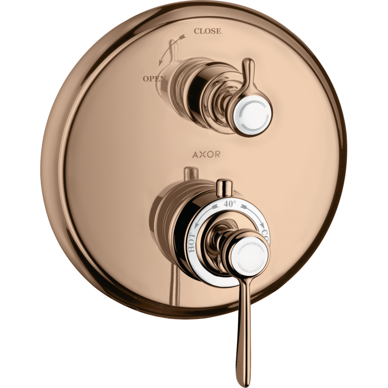 Bateria termo. z uchwytem i zaworem odcinającym do 1 odb., podtynk. Czerwony Złoty poler Montreux AXOR 16801300