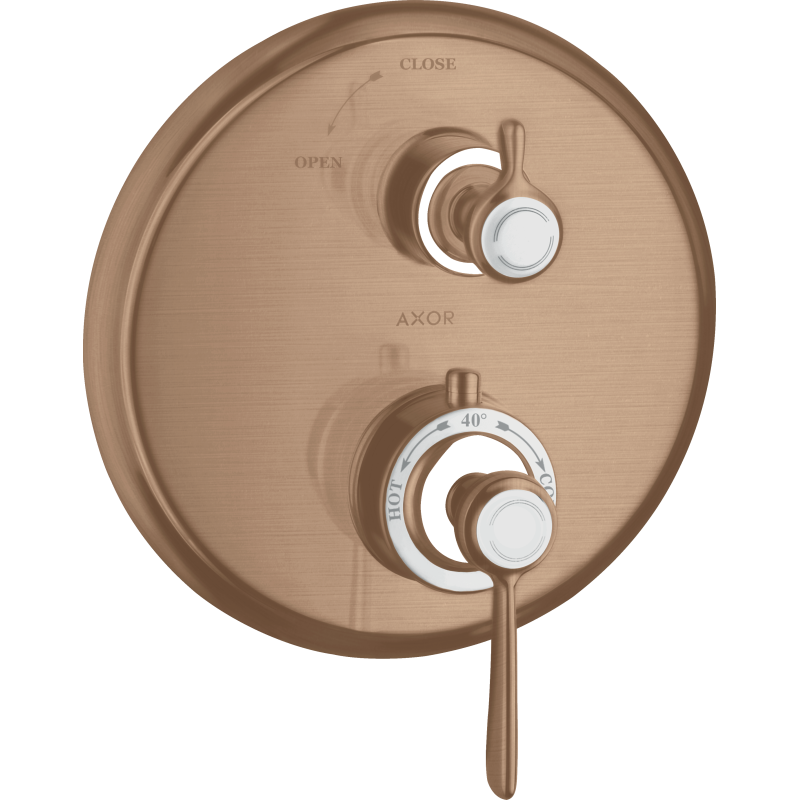 Bateria termo. z uchwytem i zaworem odcinającym do 1 odb., podtynk. Czerwony Złoty brushed Montreux AXOR 16801310