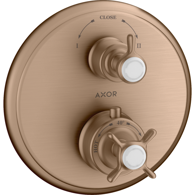 Bateria termo. z uchwytem krzyżowym, do 2 odbiorników, podtynkowa Czerwony Złoty brushed Montreux AXOR 16820310