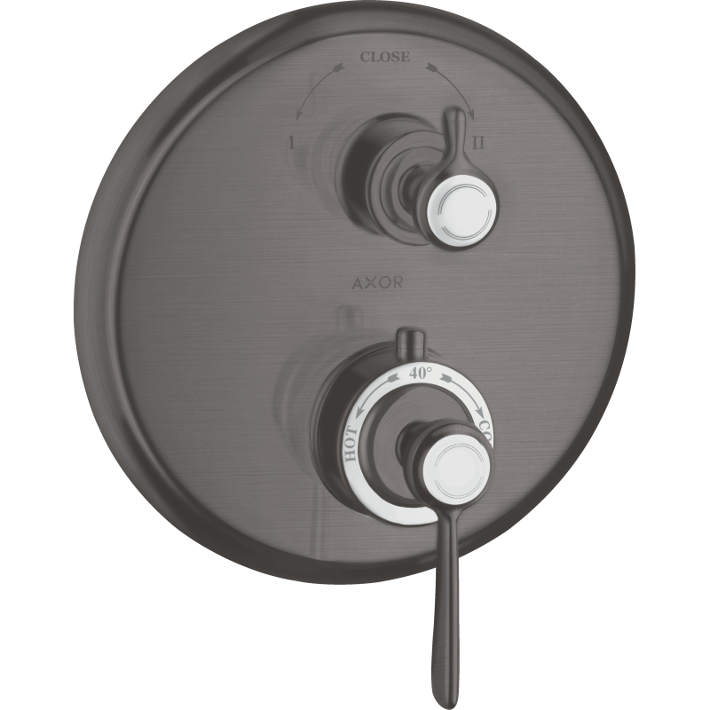 Bateria termo. z uchwytem jednoramiennym i zawór odcin./przeł. 2 odb., podtynk. Czarny Chrom brushed Montreux AXOR 16821340