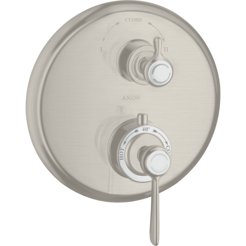 Bateria termo. z uchwytem jednoramiennym i zawór odcin./przeł. 2 odb., podtynk. Stal Szlachetna Montreux AXOR 16821800