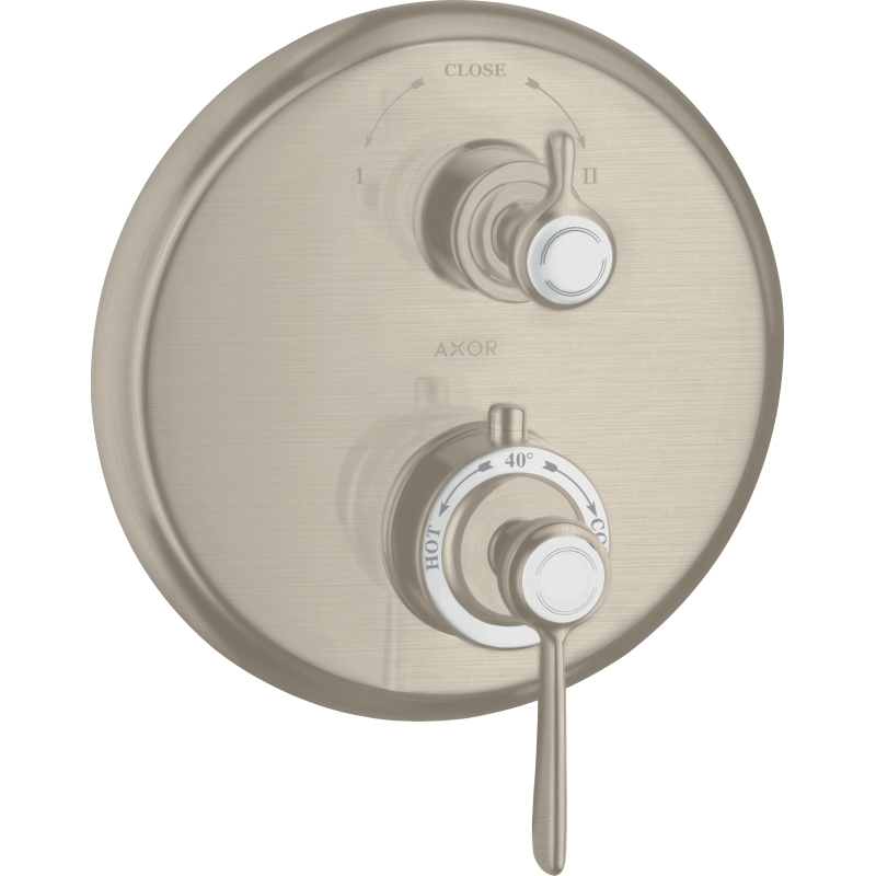 Bateria termo. z uchwytem jednoramiennym i zawór odcin./przeł. 2 odb., podtynk. Nikiel brushed Montreux AXOR 16821820