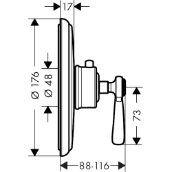 Bateria termostatyczna HighFlow z uchwytem jednoramiennym, podtynkowa Czarny Chrom Polerowany Montreux AXOR 16824330