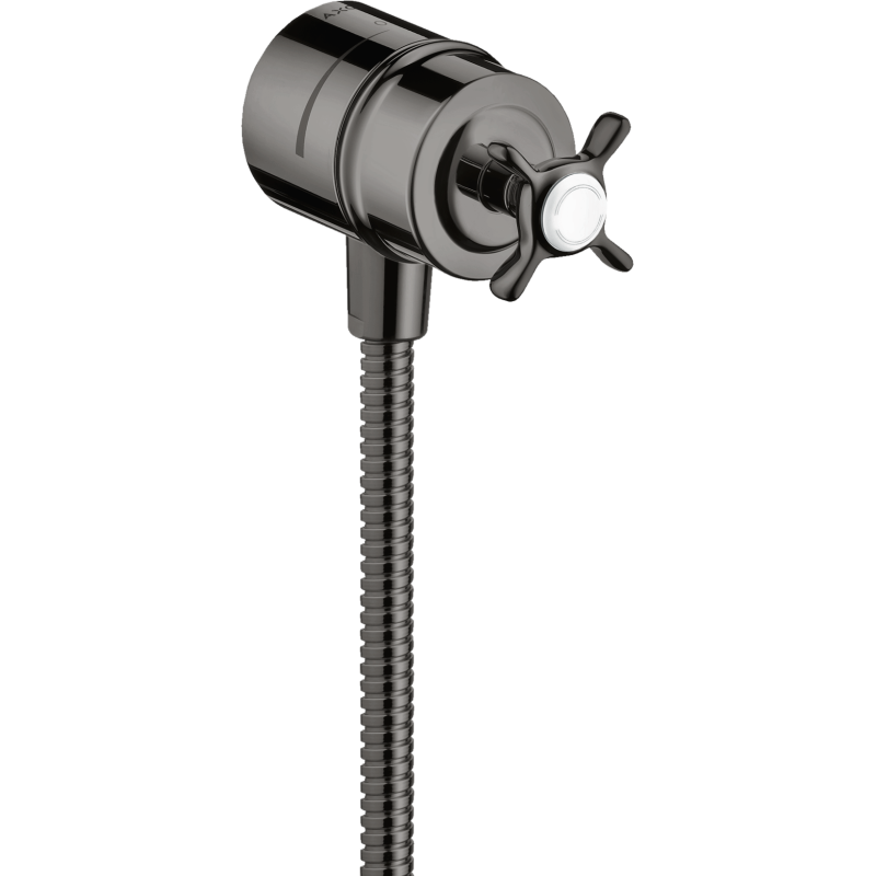 Przyłącze węża z zaworem odcinającym i uchwytem krzyżowym Czarny Chrom Polerowany Montreux AXOR 16882330