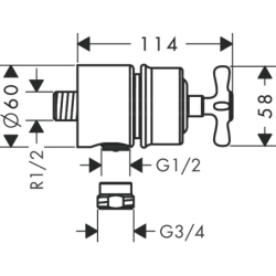 Przyłącze węża z zaworem odcinającym i uchwytem krzyżowym Nikiel Szczotkowany Montreux AXOR 16882820