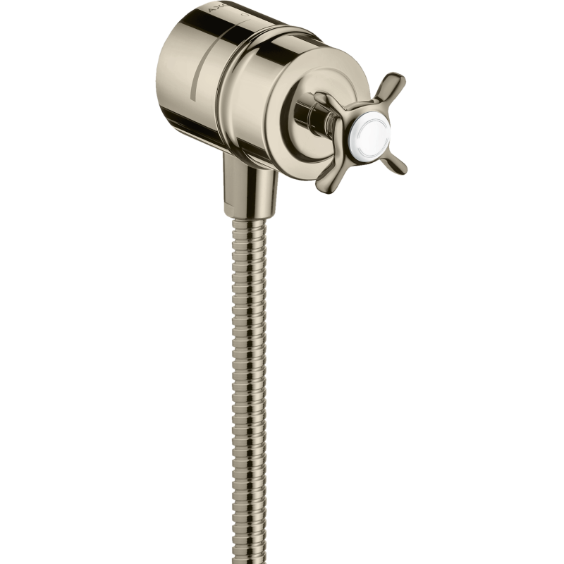 Przyłącze węża z zaworem odcinającym i uchwytem krzyżowym Nikiel Polerowany Montreux AXOR 16882830