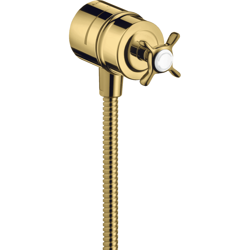 Przyłącze węża z zaworem odcinającym i uchwytem krzyżowym Złoty Optyczny Polerowany Montreux AXOR 16882990