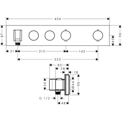 Moduł termostatyczny 460/90 do 2 odbiorników, podtynkowy Złoty Optyczny Szczotkowany ShowerSolutions AXOR 18355250