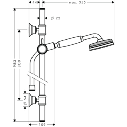 Zestaw prysznicowy 0,90 m z główką prysznicową 100 1jet Czerwony Złoty Szczotkowany Montreux AXOR 27982310