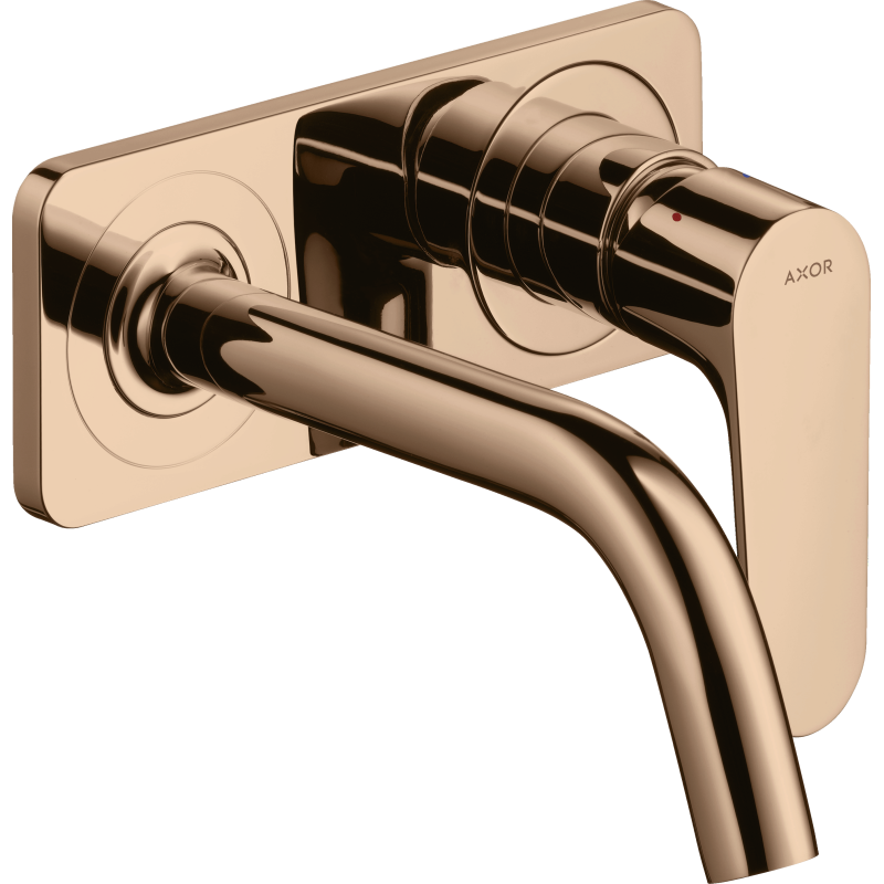 Bateria umywalkowa z wylewką 167 mm i płytką, ścienna, podtynkowa Czerwony Złoty Polerowany Citterio M AXOR 34112300