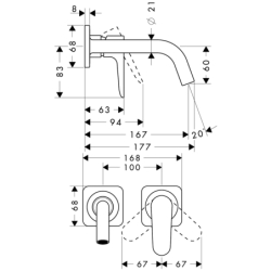 Bateria umywalkowa z wylewką 167 mm i rozetami, ścienna, podtynkowa Czerwony Złoty Szczotkowany Citterio M AXOR 34113310