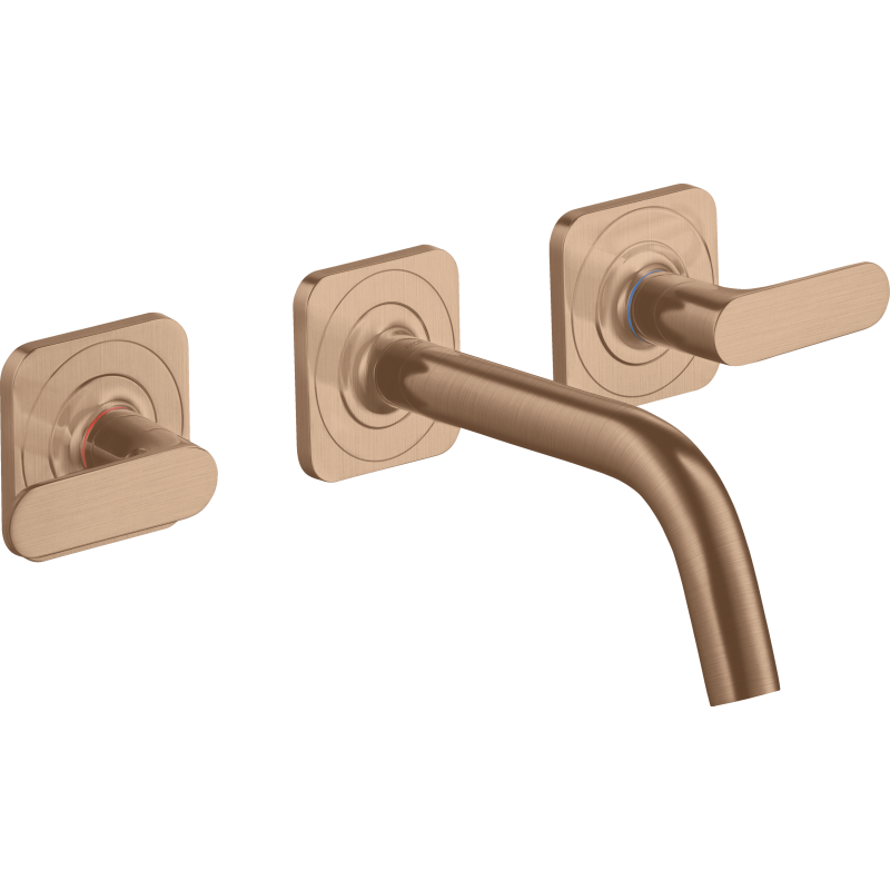 3-otw. Bateria umyw. z uchwytami, rozetami i wylewką 166 mm, podtynk. Czerwony Złoty brushed Citterio M AXOR 34313310