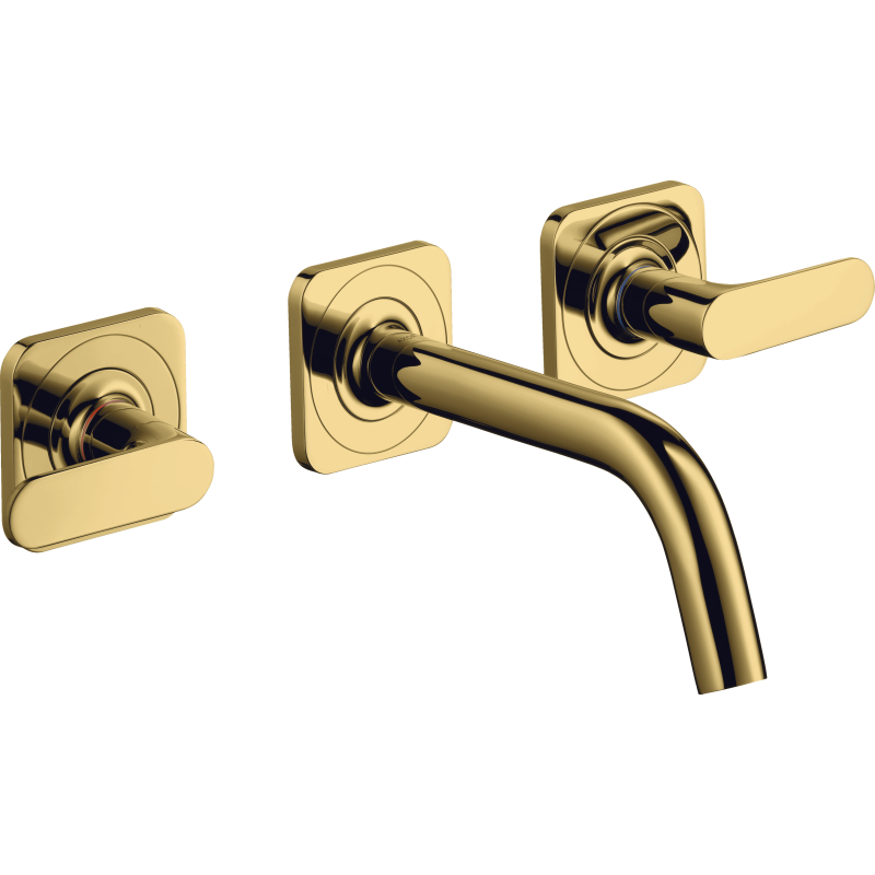 3-otw. Bateria umyw. z uchwytami jednoramiennymi, rozetami i wylewką 166 mm, podtynk. Złoty poler Citterio M AXOR 34313990