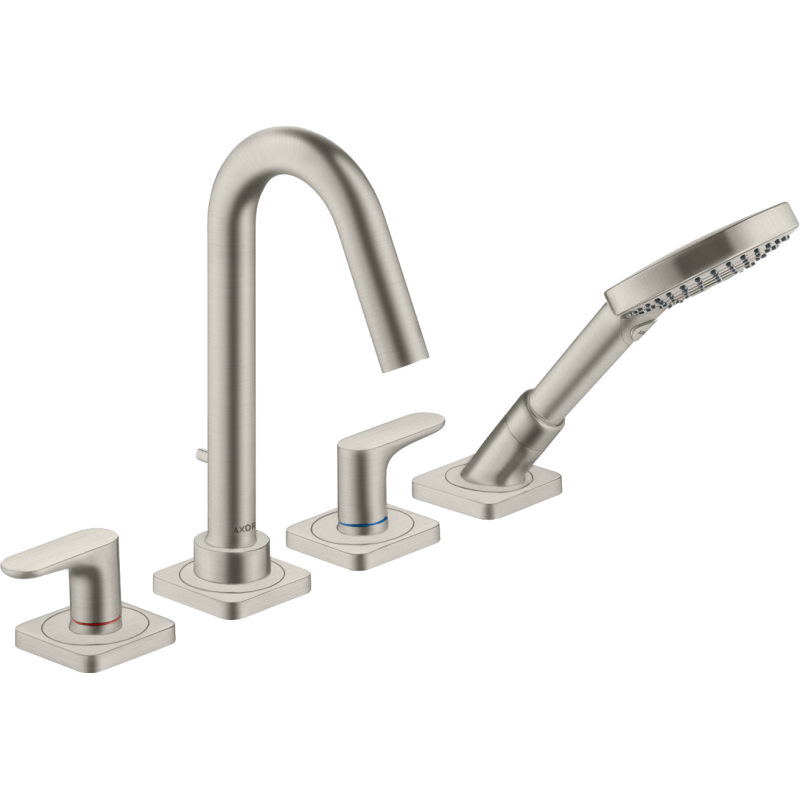 4-otworowa bateria na brzeg wanny z uchwytami jednoramiennymi i rozetami Stal Szlachetna Optyczna Citterio M AXOR 34444800