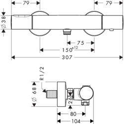 Bateria prysznicowa, termostatyczna, natynkowa Stal Szlachetna Optyczna Citterio M AXOR 34635800