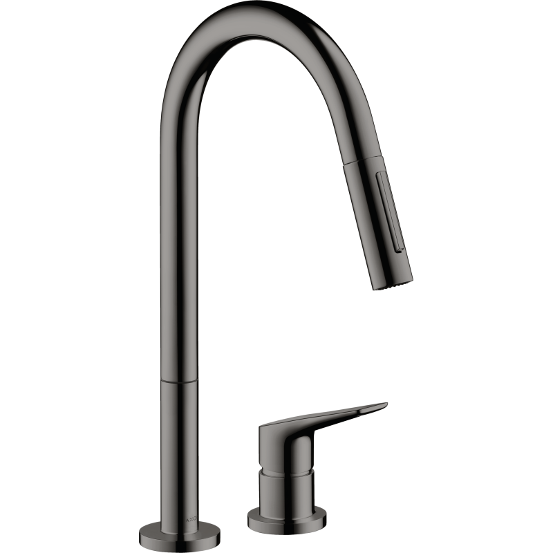 2-otworowa jednouchwytowa bateria kuchenna 220 z wyciąganą wylewką, 2jet Czarny Chrom Polerowany Citterio M AXOR 34822330