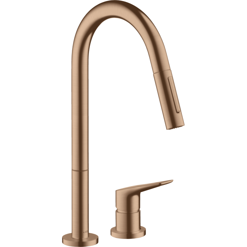 2-otw. Bateria kuchenna 220 z wyciąganą i obrotową wylewką, 2 jet, EcoSmart Czerwony Złoty Szczotkowany Citterio M AXOR 34824310