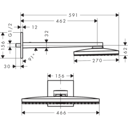 Głowica prysznicowa 460/300 1 jet z ramieniem, rozeta softsquare Czerwony Złoty Szczotkowany ShowerSolutions AXOR 35278310