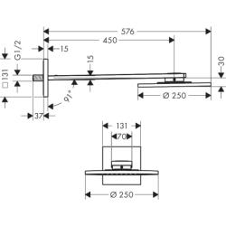 Głowica prysznicowa 250 1jet z ramieniem prysznicowym Złoty Optyczny Szczotkowany ShowerSolutions AXOR 35284250