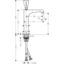 Bateria umyw. 190 do umyw nablat z uchwytem Pin i niezamykanym kpl odpływowym Czerwony Złoty Polerowany Citterio E AXOR 36103300