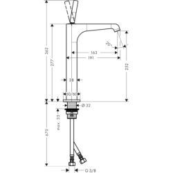 Bateria umyw. 250 do umyw nablat z uchwytem Pin i niezamykanym kpl odpływowym Złoty Optyczny Polerowany Citterio E AXOR 36104990