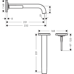 Bateria umywalkowa z uchwytem Pin, wylewką 221 mm i rozetami, ścienna, podtynkowa Nikiel Szczotkowany Citterio E AXOR 36106820