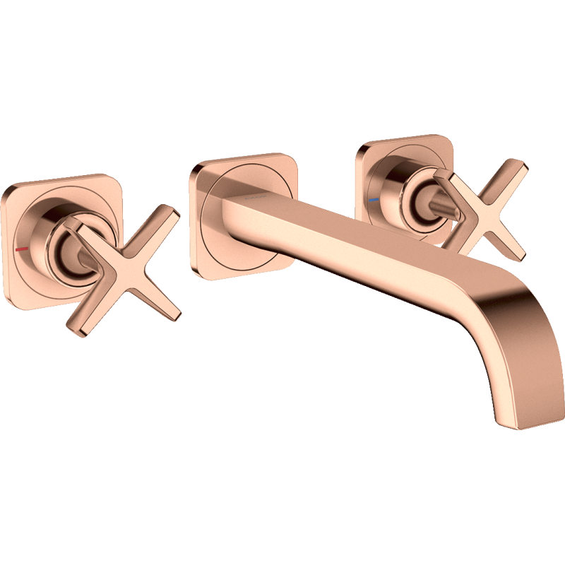 3-otworowa Bateria umyw. z rozetami i wylewką 220 mm, ścienna, podtynkowa Czerwony Złoty Polerowany Citterio E AXOR 36107300