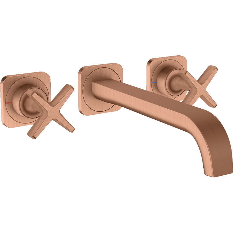 3-otworowa Bateria umyw. z rozetami i wylewką 220 mm, ścienna, podtynkowa Czerwony Złoty Szczotkowany Citterio E AXOR 36107310