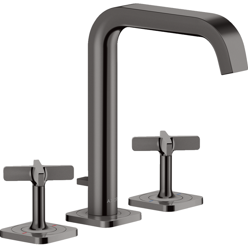 3-otworowa bateria umywalkowa 170 z rozetami i kompletem odpływowym z cięgłem Czarny Chrom Polerowany Citterio E AXOR 36108330