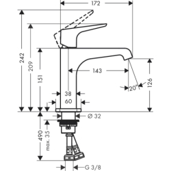 Jednouchwytowa bateria umywalkowa 130 z niezamykanym kompletem odpływowym Złoty Optyczny Szczotkowany Citterio E AXOR 36111250