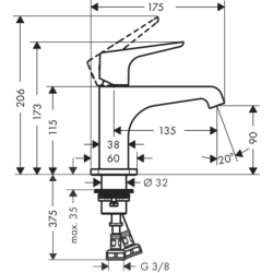 Bateria umywalkowa 90 do małych umywalek z niezamykanym kpl odpływowym Czerwony Złoty Polerowany Citterio E AXOR 36112300