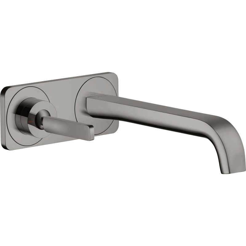 Bateria umywalkowa z uchwytem Pin, wylewką 221 mm i płytką, ścienna, podtynkowa Czarny Chrom Polerowany Citterio E AXOR 36114330